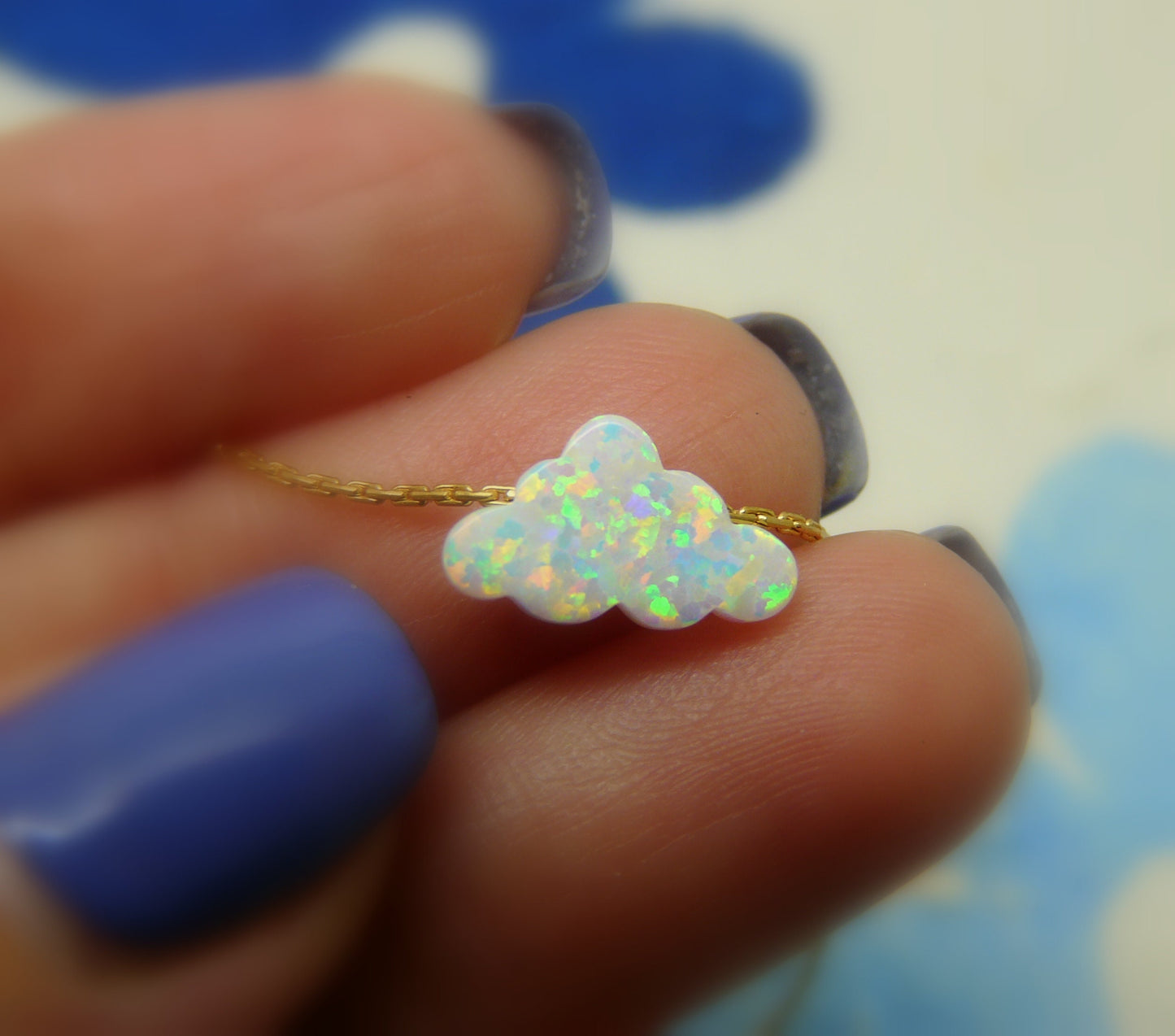 Cloud necklace, Gold cloud necklace, Cloud pendant, White Opal cloud necklace