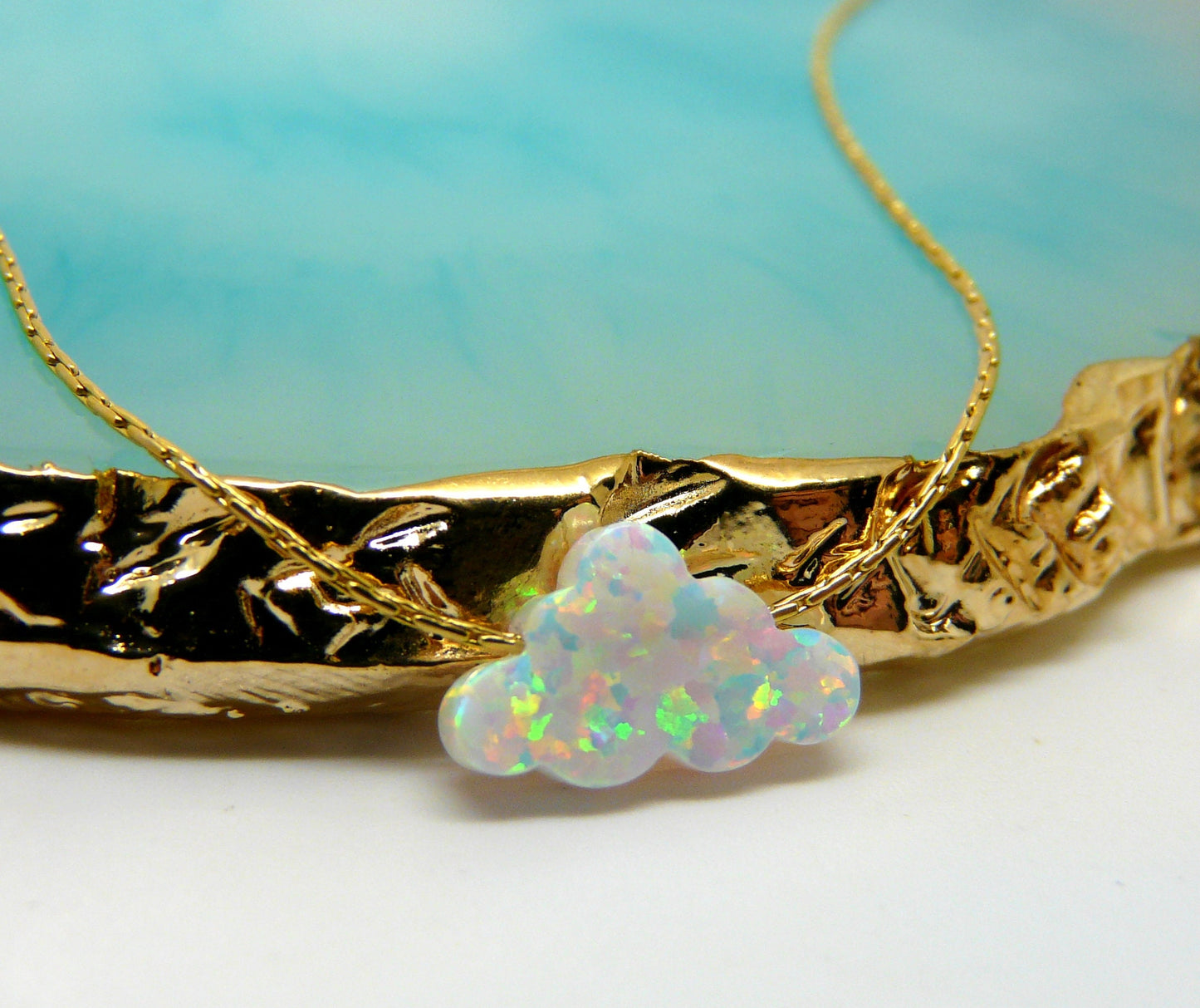 Cloud necklace, Gold cloud necklace, Cloud pendant, White Opal cloud necklace