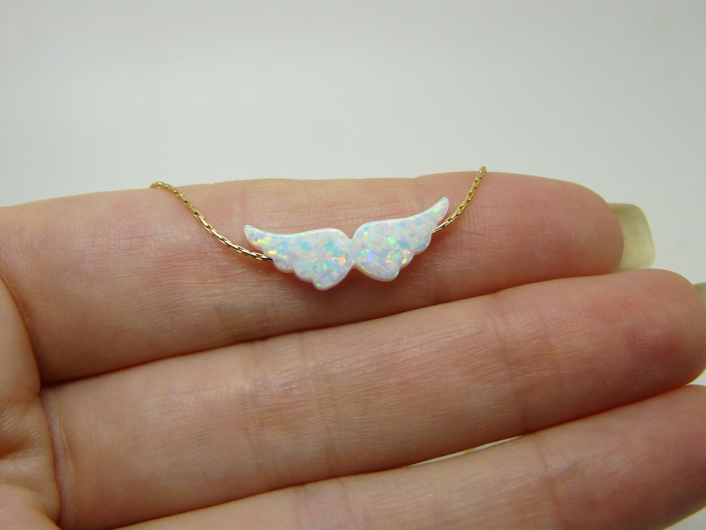 Pink Opal Angel Wing Necklace