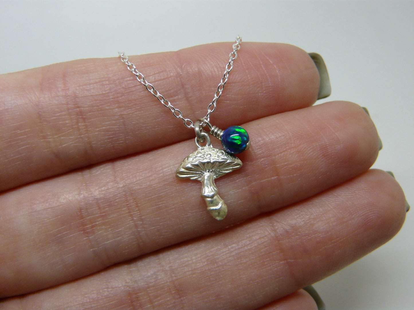 Mushroom Necklace, Mushroom Pendant, Sterling silver mushroom necklace with opal, Mushroom Charm Jewelry, Silver Mushroom, Mushroom gift