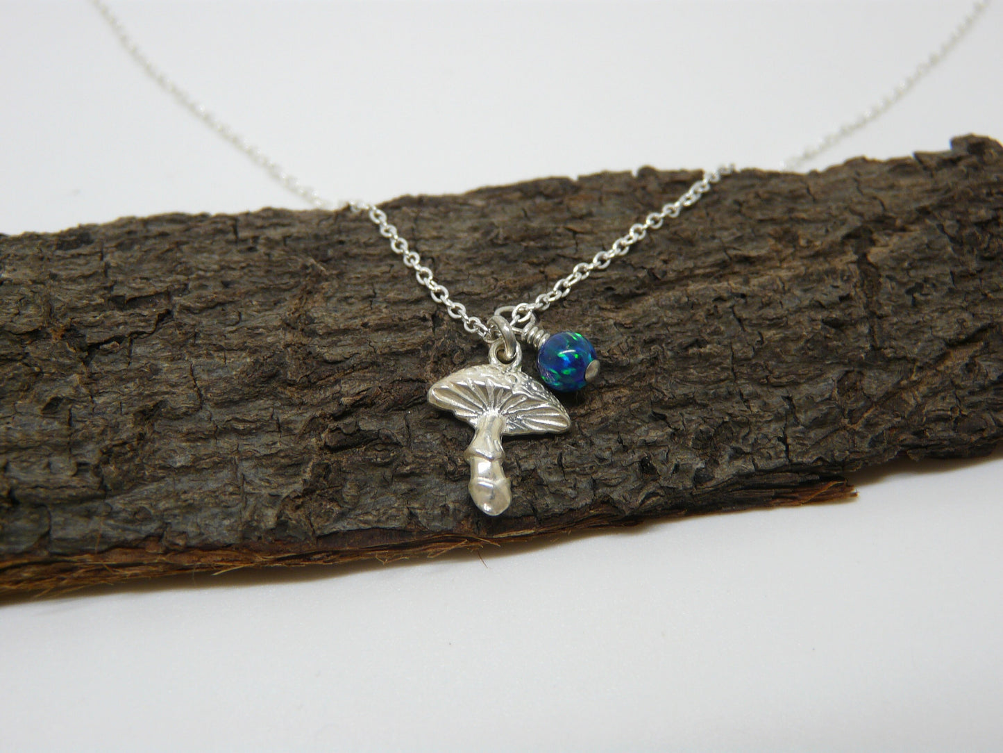 Mushroom Necklace, Mushroom Pendant, Sterling silver mushroom necklace with opal, Mushroom Charm Jewelry, Silver Mushroom, Mushroom gift