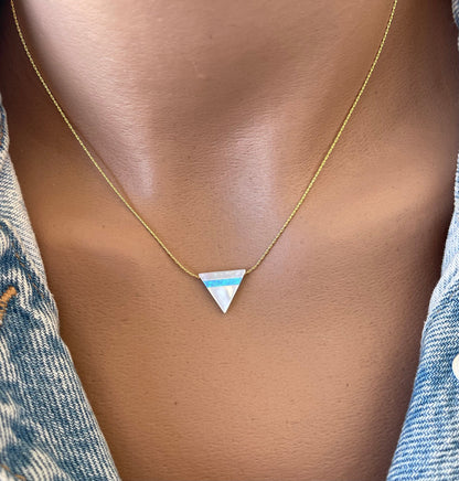 Geometric necklace, Triangle necklace, Mother of pearl Opal triangle necklace, Triangle opal pendant, Geometric jewelry, Triangle pendant