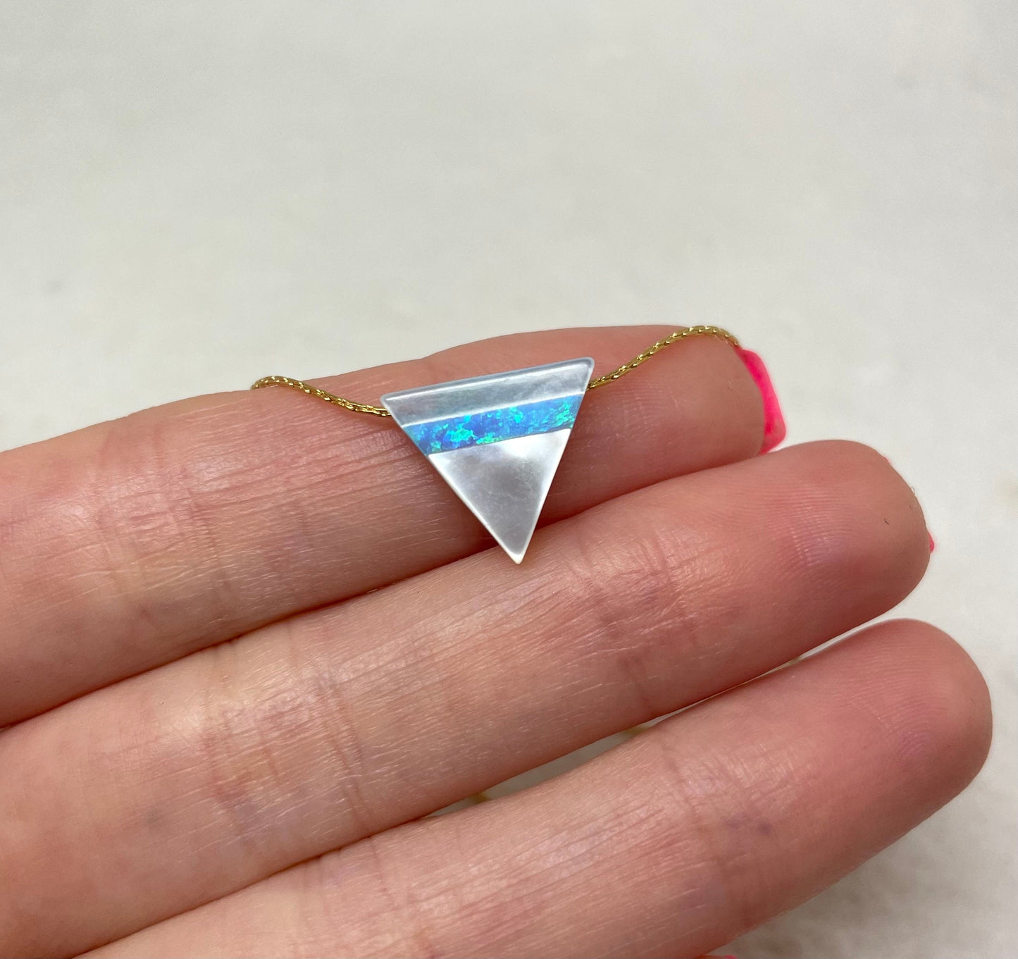 Geometric necklace, Triangle necklace, Mother of pearl Opal triangle necklace, Triangle opal pendant, Geometric jewelry, Triangle pendant