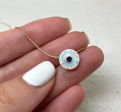 Opal Evil Eye Coin Necklace - Stylish Protection, Blue evil eye opal pendant, Evil Eye Charm, Protection necklace, Gift for daughter