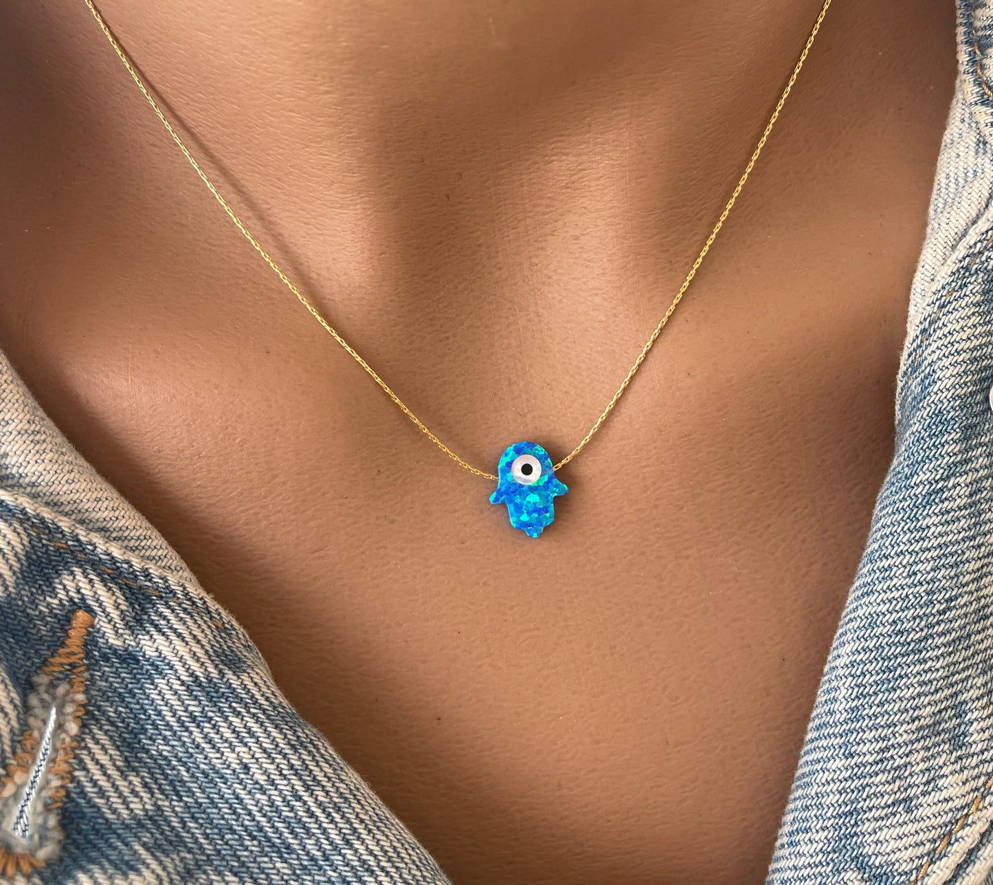 Hamsa with Evil Eye Necklace - Protection and Style Combined, Opal Hamsa hand necklace, Gold filled Hamsa necklace, Blue evil eye necklace