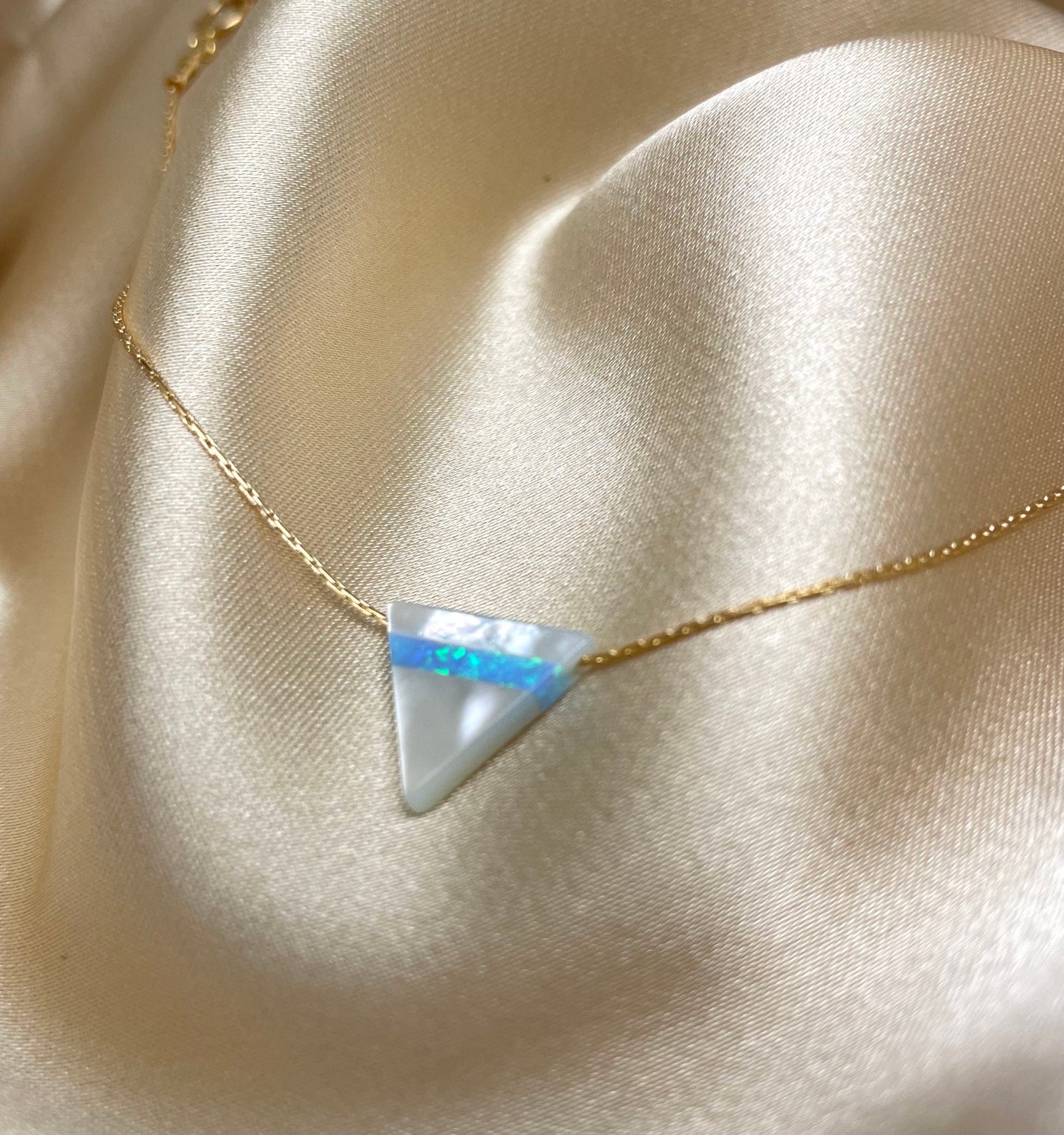 Geometric necklace, Triangle necklace, Mother of pearl Opal triangle necklace, Triangle opal pendant, Geometric jewelry, Triangle pendant