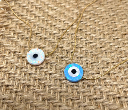 Evil Eye Coin Necklace,  Protection necklace, Blue evil eye opal pendant, Evil Eye Charm, Protection necklace, Gift for daughter