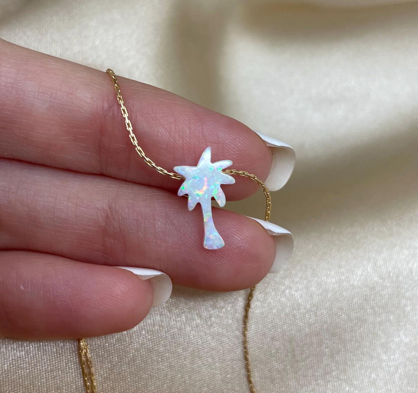 Palm tree necklace, Opal palm tree, Summer necklace, Beach necklace, Tropical necklace, Gift idea, Tiny palm tree charm