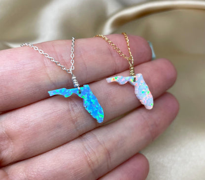 Florida necklace, Florida state necklace, Opal FL Pendant, Map necklace, Florida shape state necklace, FL necklace