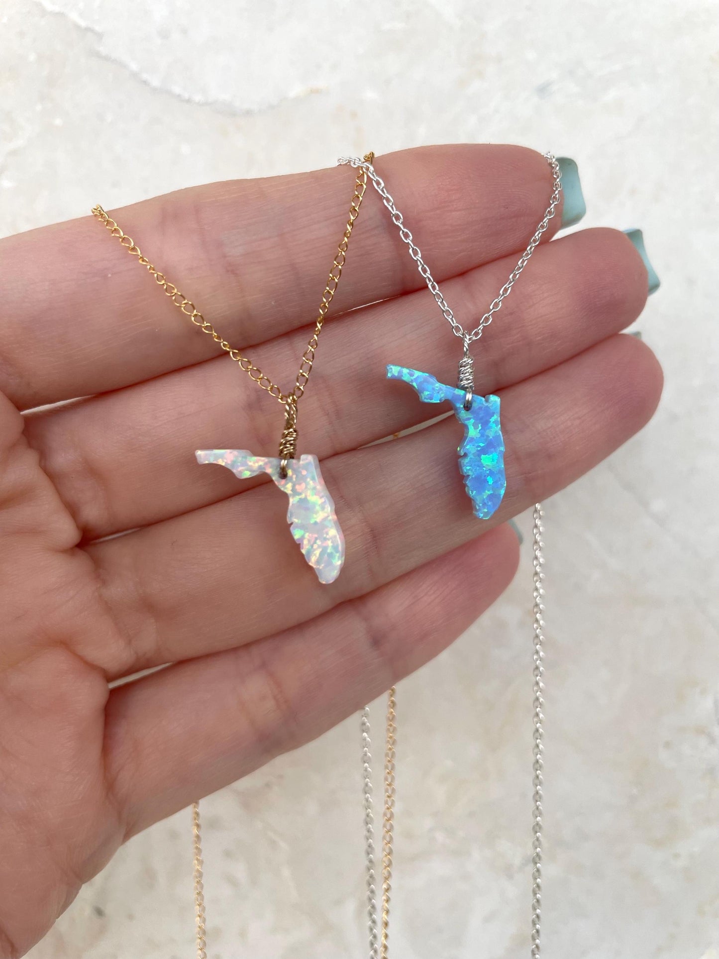 Florida necklace, Florida state necklace, Opal FL Pendant, Map necklace, Florida shape state necklace, FL necklace