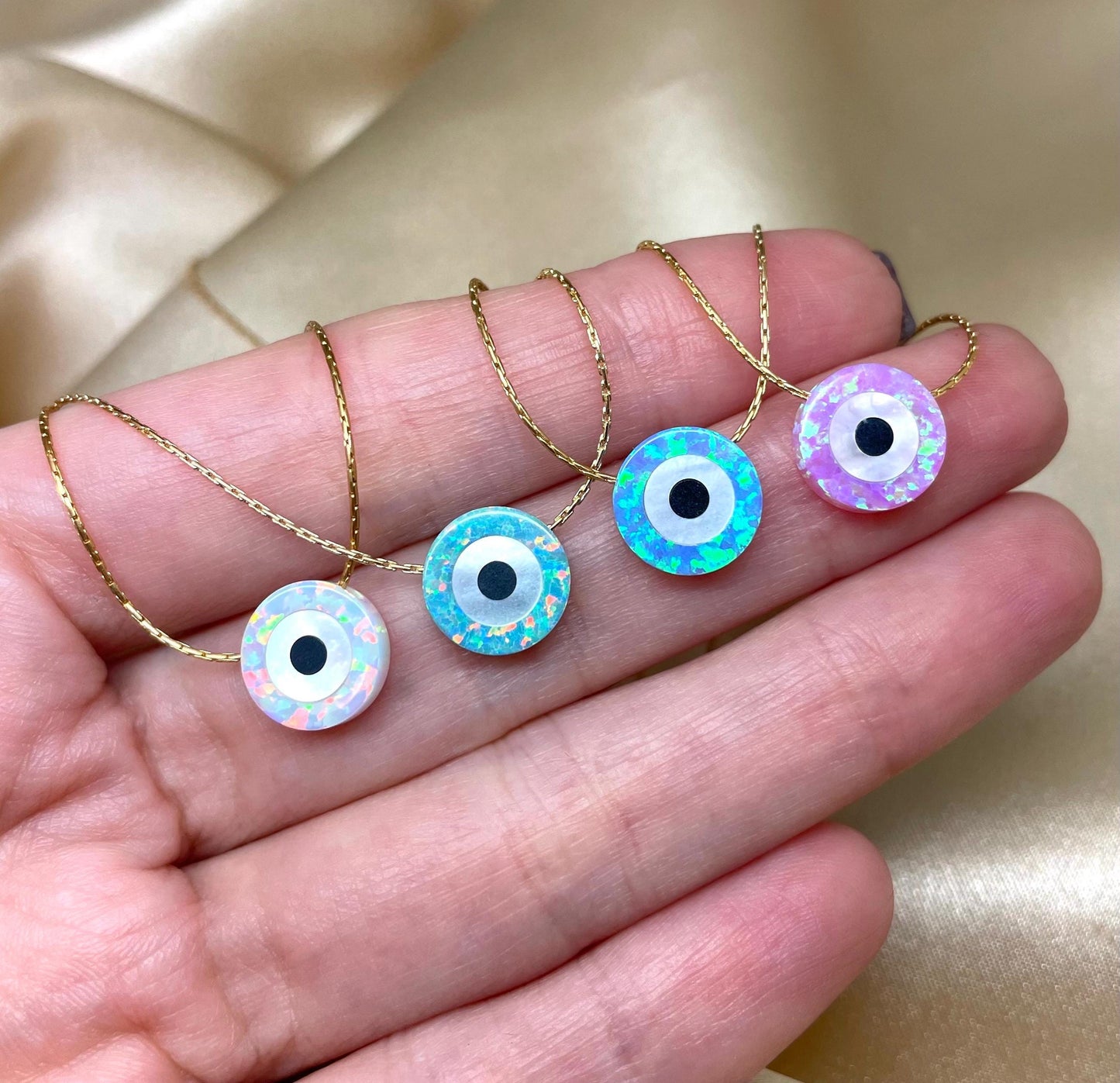 Evil Eye Coin Necklace,  Protection necklace, Blue evil eye opal pendant, Evil Eye Charm, Protection necklace, Gift for daughter