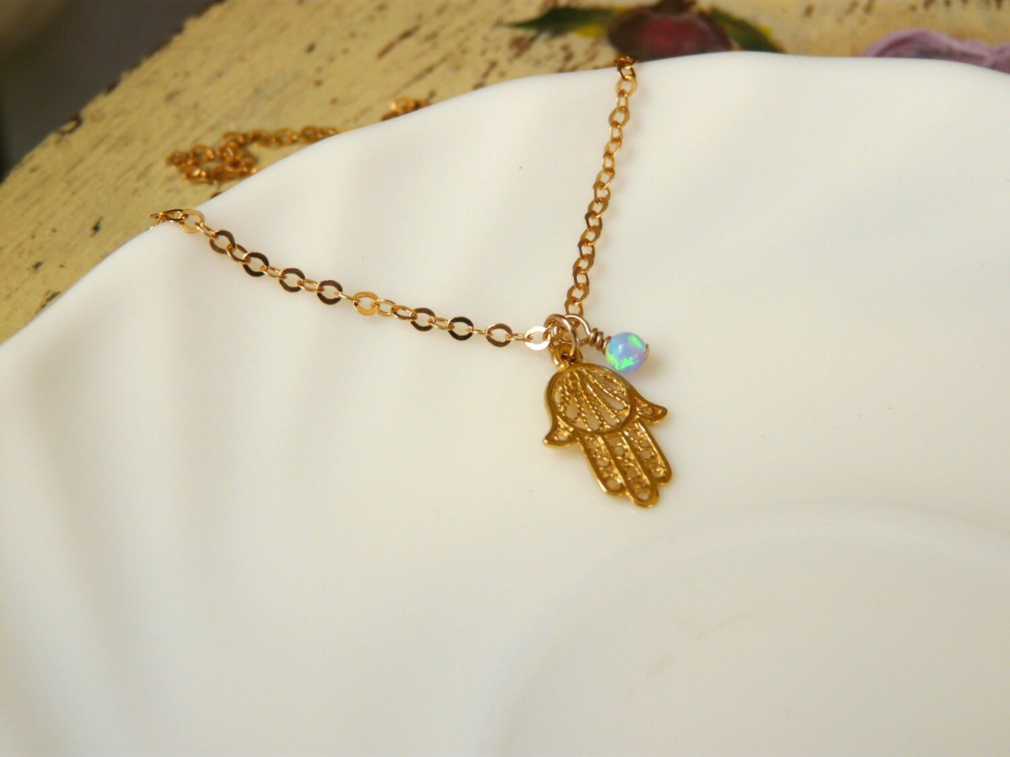 Hamsa necklace, Opal necklace, Gold Fill necklace, Evil eye necklace, Hand necklace, Simple necklace, Everyday necklace