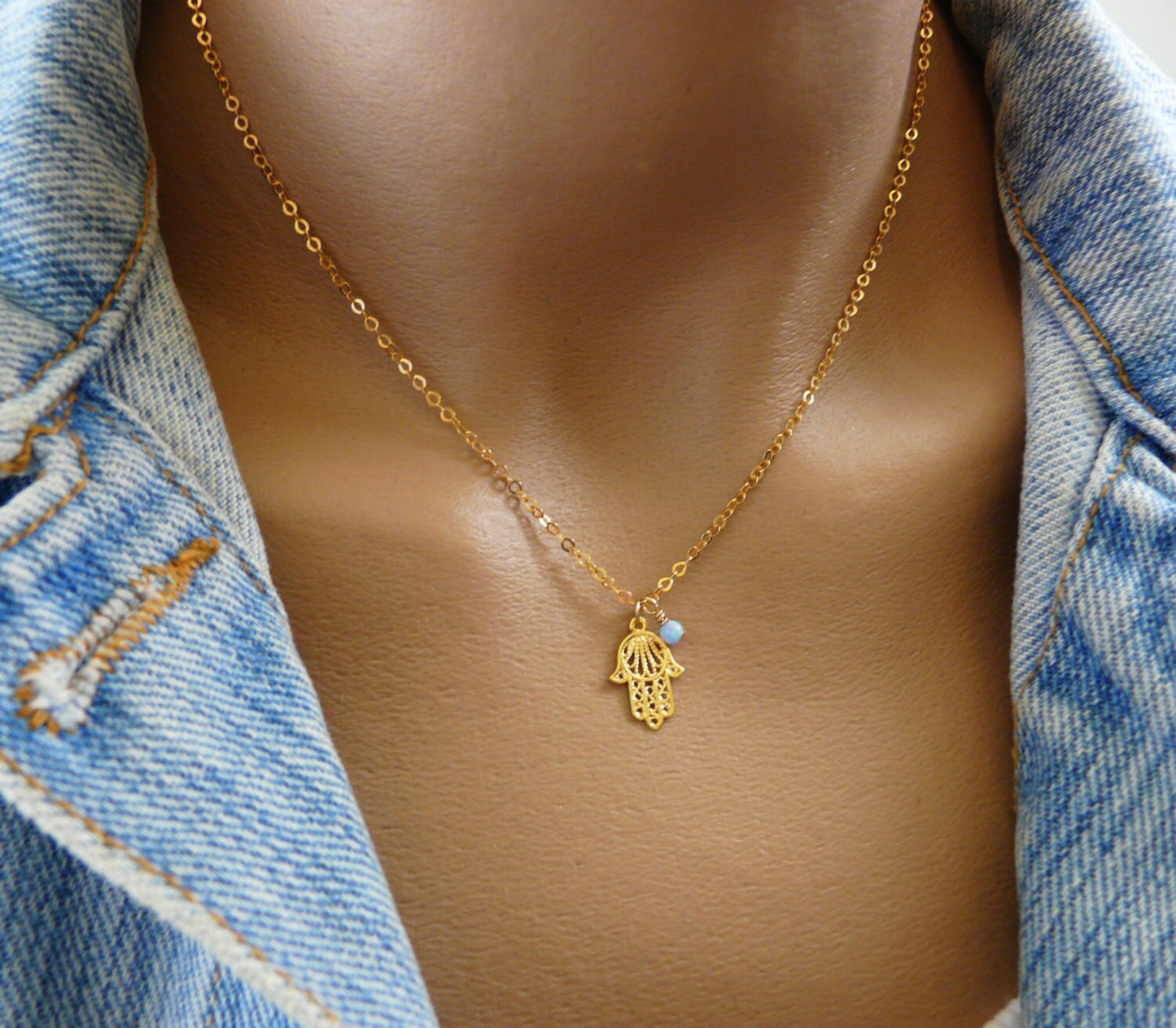 Hamsa necklace, Opal necklace, Gold Fill necklace, Evil eye necklace, Hand necklace, Simple necklace, Everyday necklace