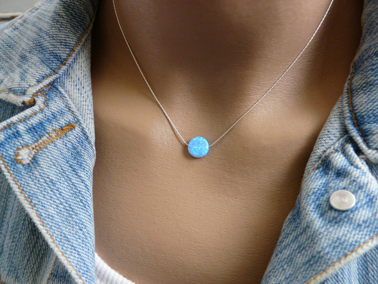 Opal necklace, Opal coin necklace, White opal necklace, Sterling silver necklace, Disc necklace, Opal jewelry, Gold opal necklace