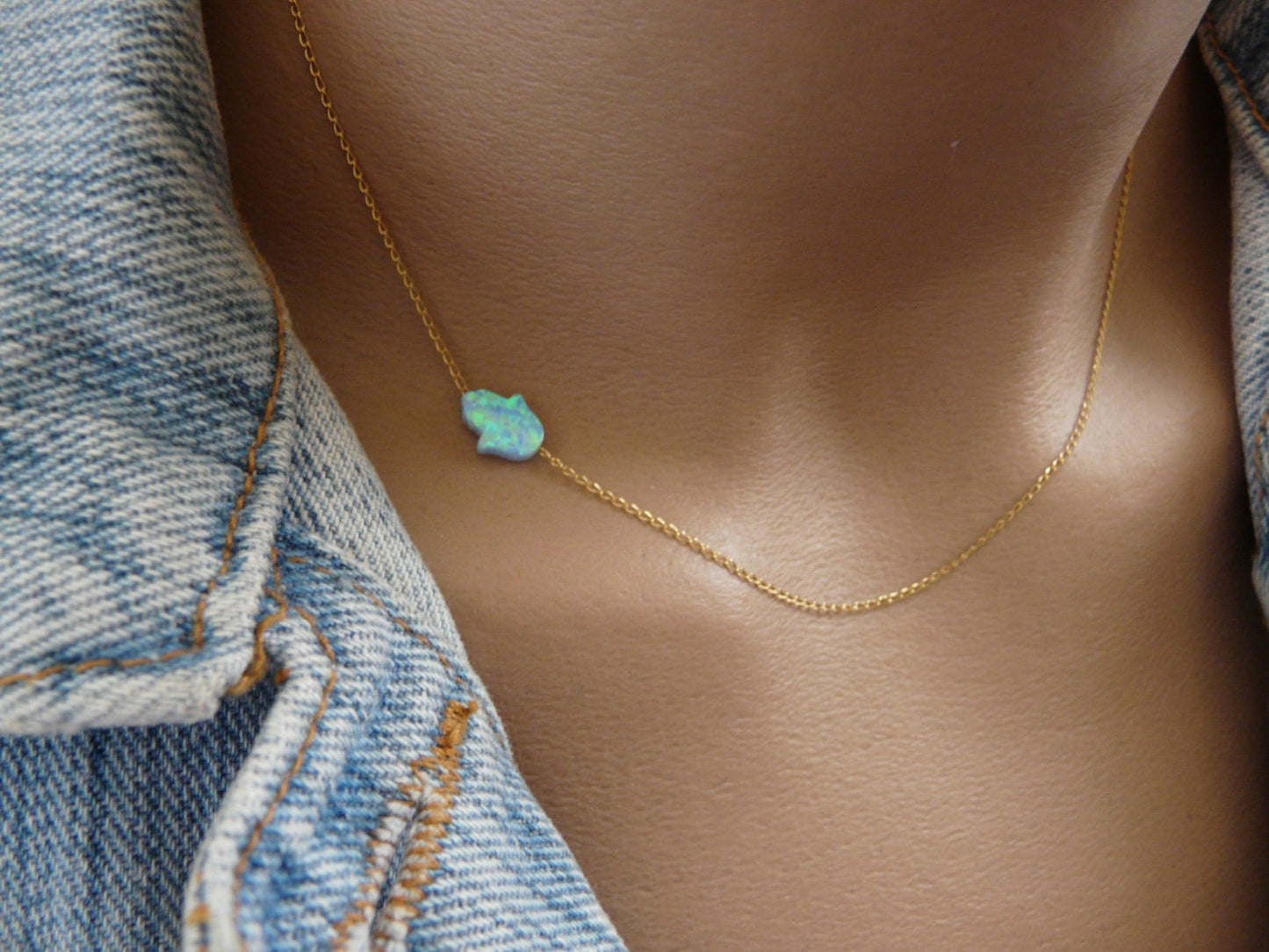 Sideways Hamsa necklace, Opal hamsa necklace, Goldfilled Hamsa hand necklace, Evil eye necklace, Everyday necklace