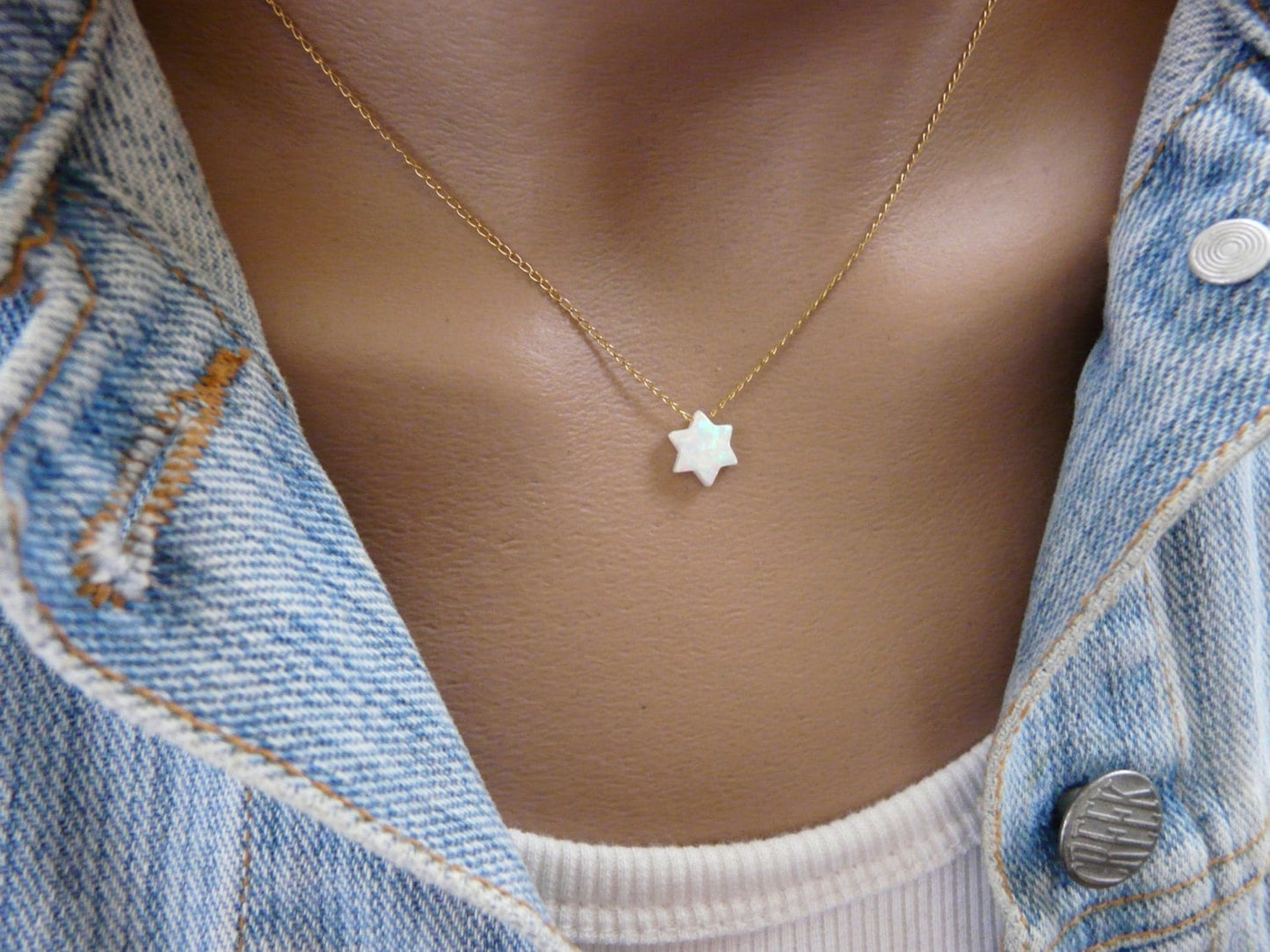 Star of David necklace, White opal necklace, Magen David necklace, Jewish jewelry, Gold Fill necklace, Ball necklace, Opal jewelry