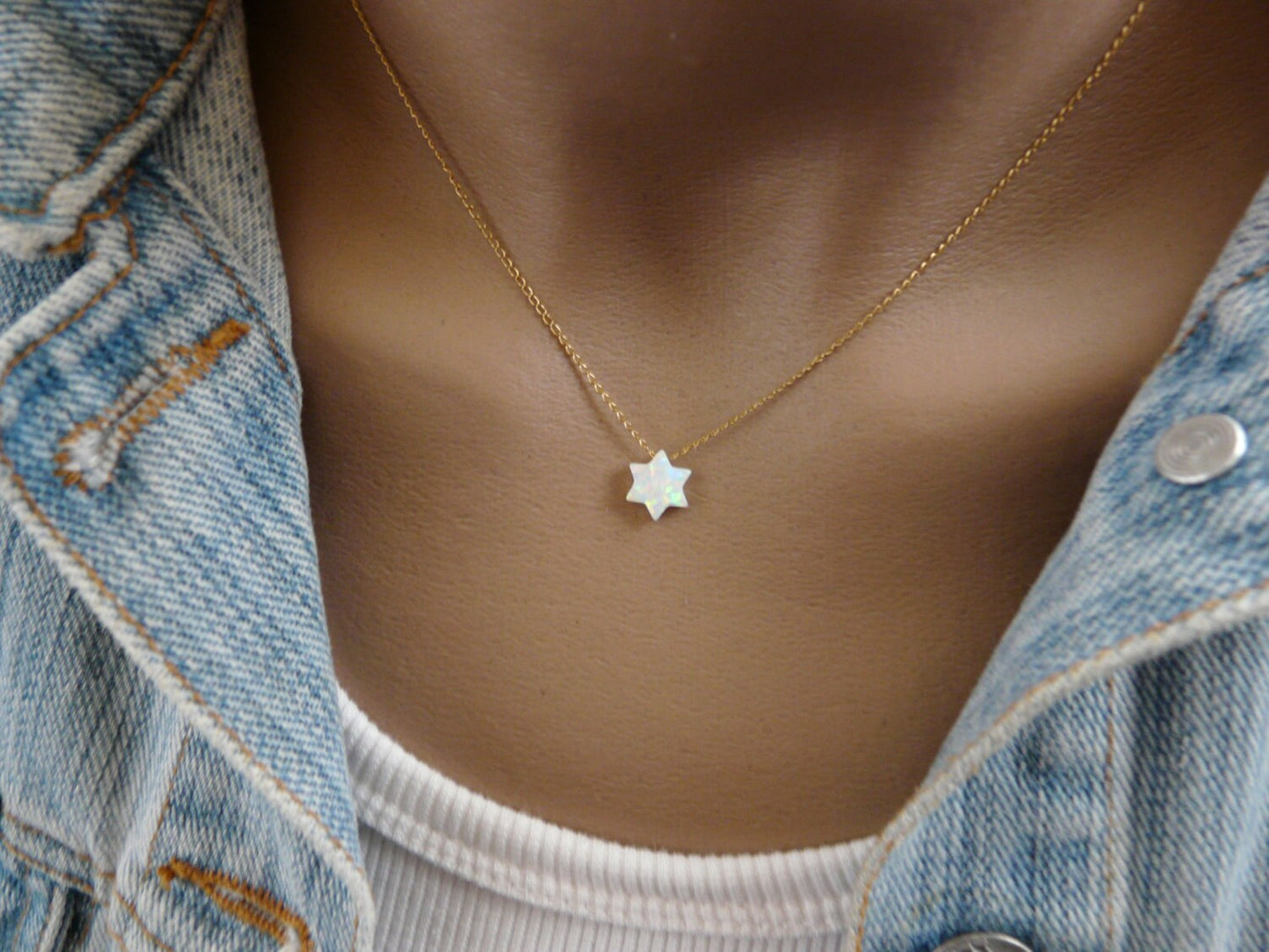 Star of David necklace, White opal necklace, Magen David necklace, Jewish jewelry, Gold Fill necklace, Ball necklace, Opal jewelry