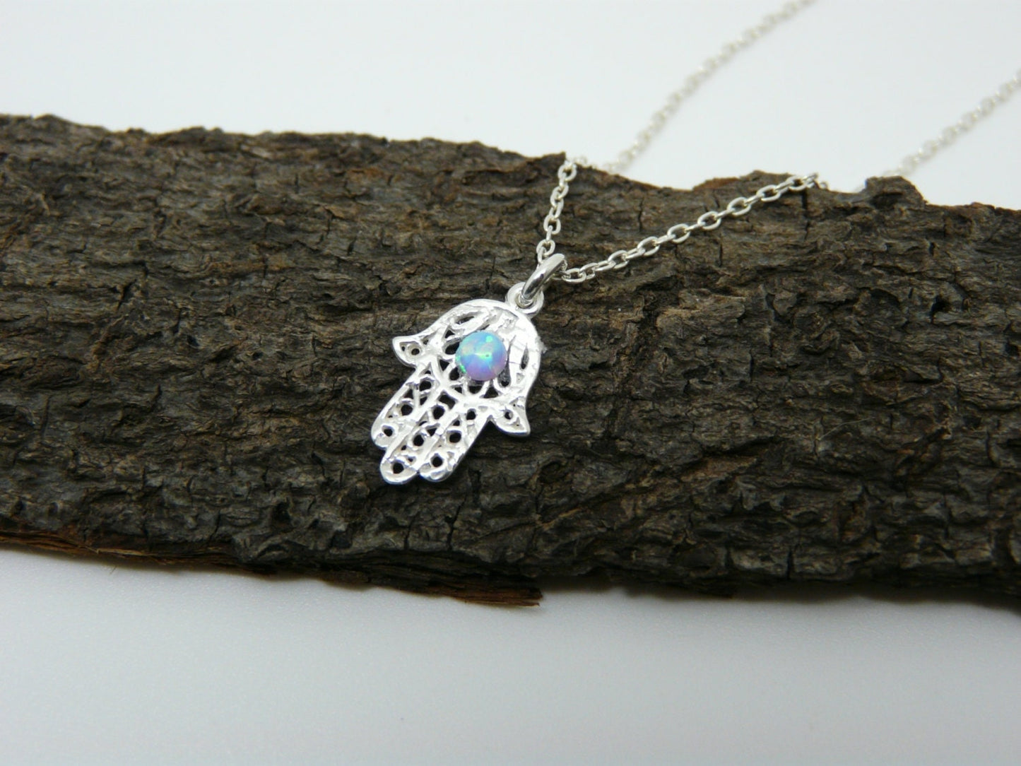 Hamsa necklace, Opal necklace, Sterling silver Hamsa, Evil eye necklace, Hand necklace, Simple necklace, Everyday necklace