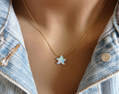 Starfish necklace, Beach jewelry, Summer necklace, Sea star necklace, Beach wedding, Opal starfish, Starfish jewelry, Starfish pendant