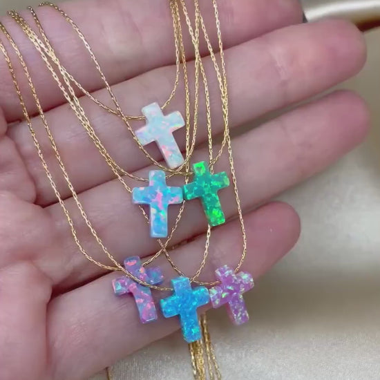 Opal cross necklace