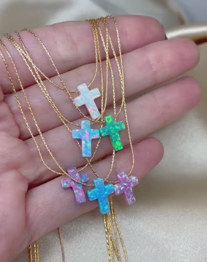 Opal cross necklace