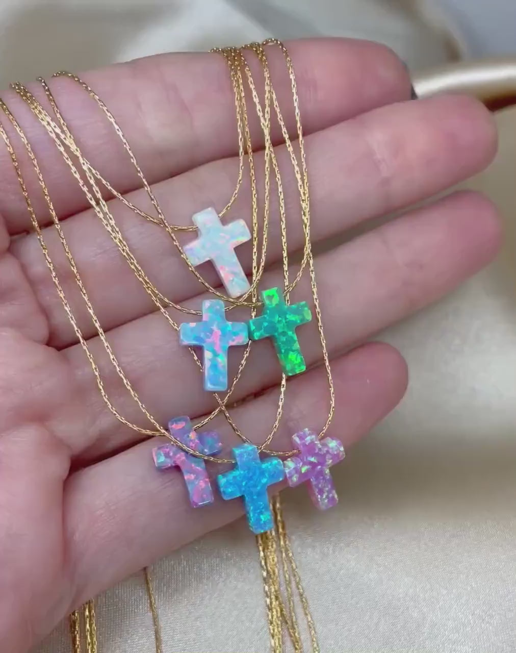 Opal cross necklace