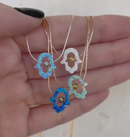 Cutout Hamsa Necklace – Opal Hand of Protection