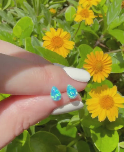 Tiny Opal Teardrop Stud Earrings