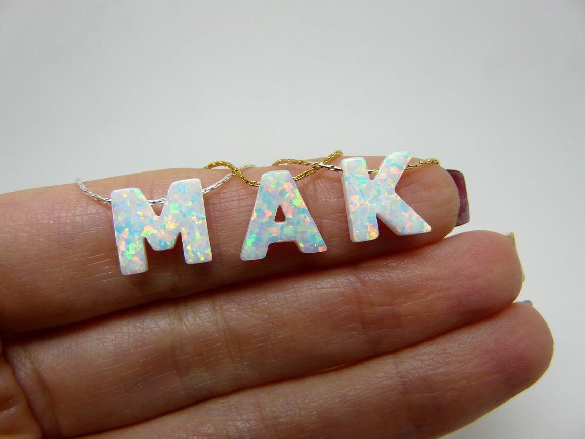 Opal Initial Necklace A-Z – Custom Letter