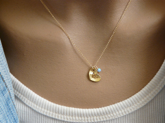 Initial heart necklace - OpaLandJewelry