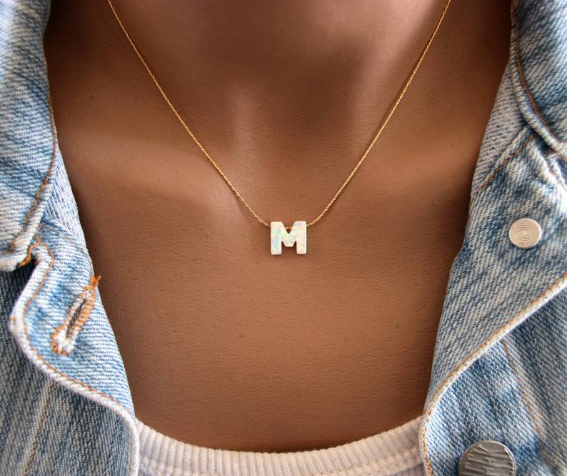 Opal Initial Necklace A-Z – Custom Letter