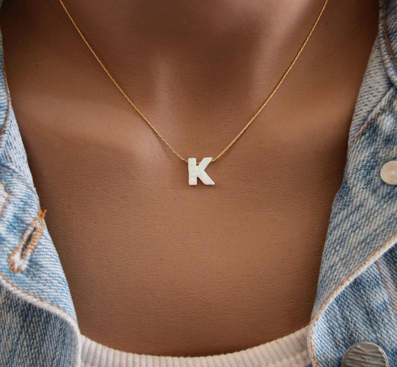 Opal Initial Necklace A-Z – Custom Letter