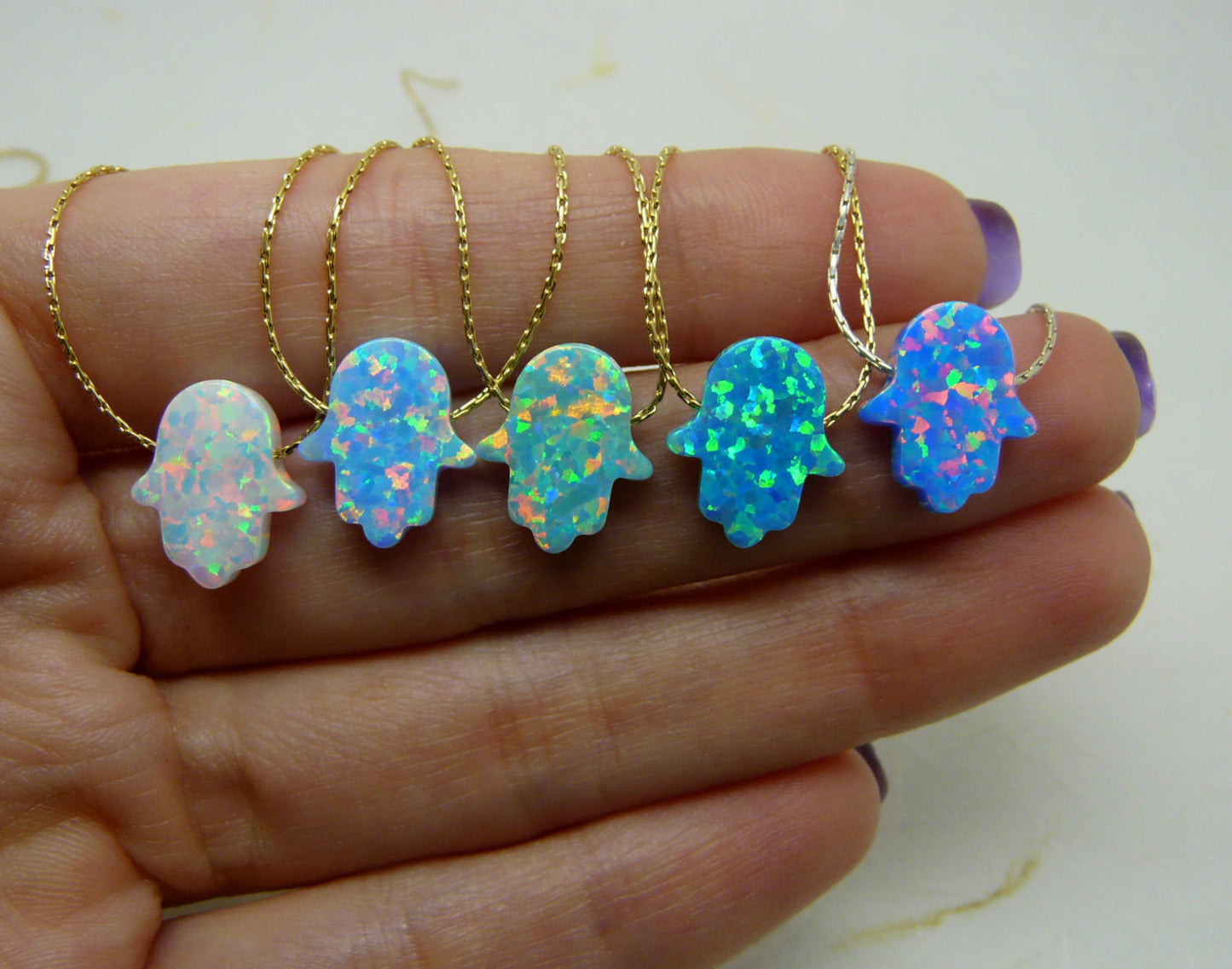 Hand necklace Opal Hamsa - OpaLandJewelry