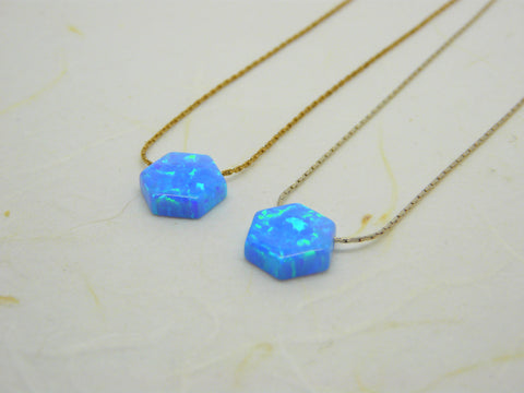 Blue Opal Hexagon necklace - OpaLandJewelry