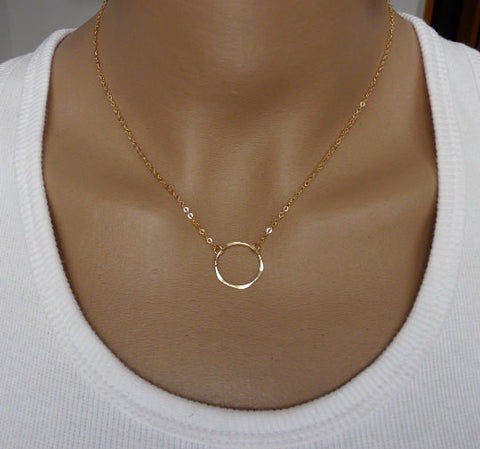 Dainty Gold circle Necklace - OpaLandJewelry