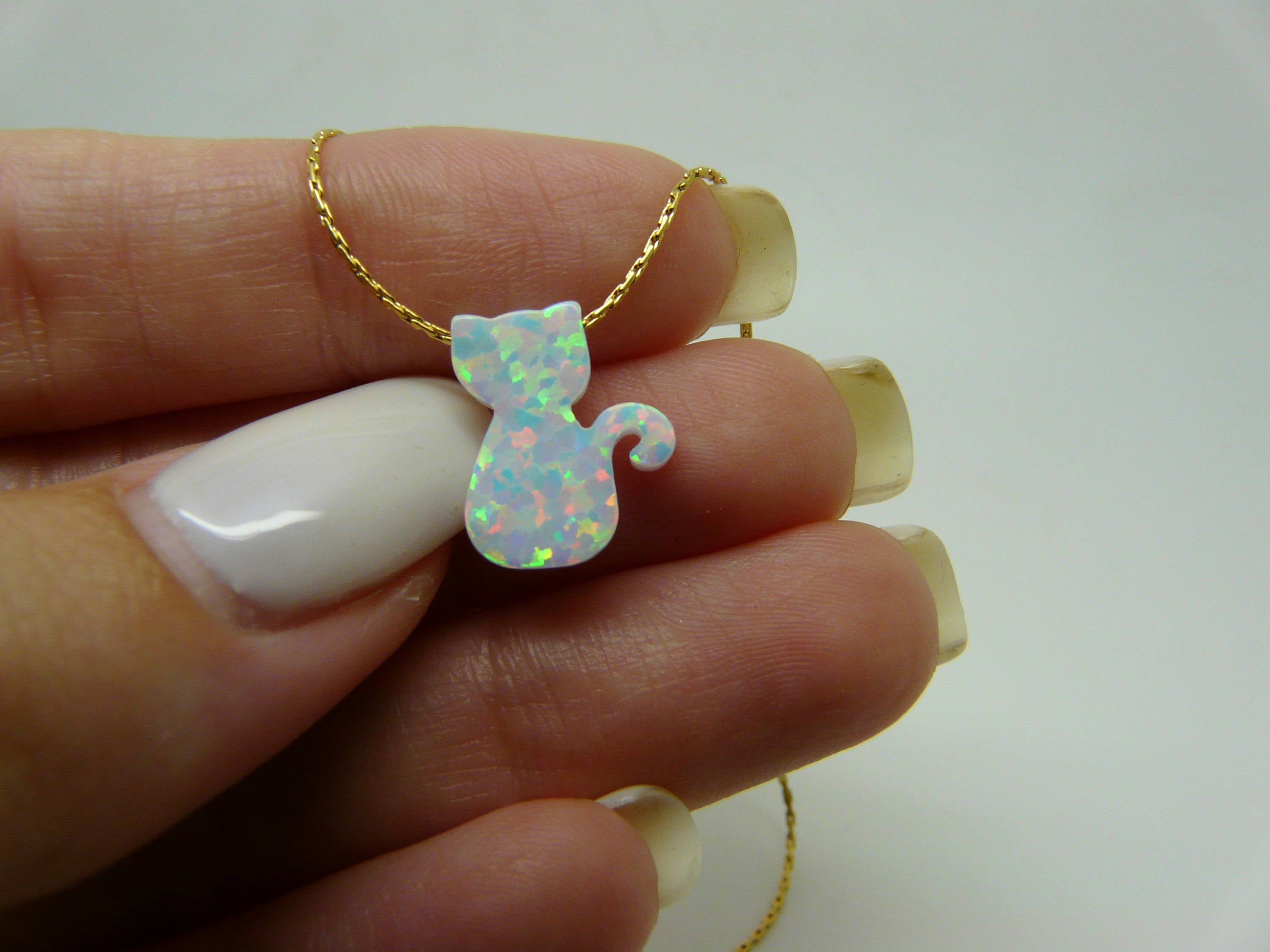 Opal cat necklace