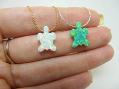Women's Shiny Opal Turtle Pendant Necklace