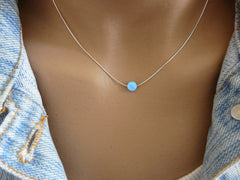 Tiny Opal coin necklace