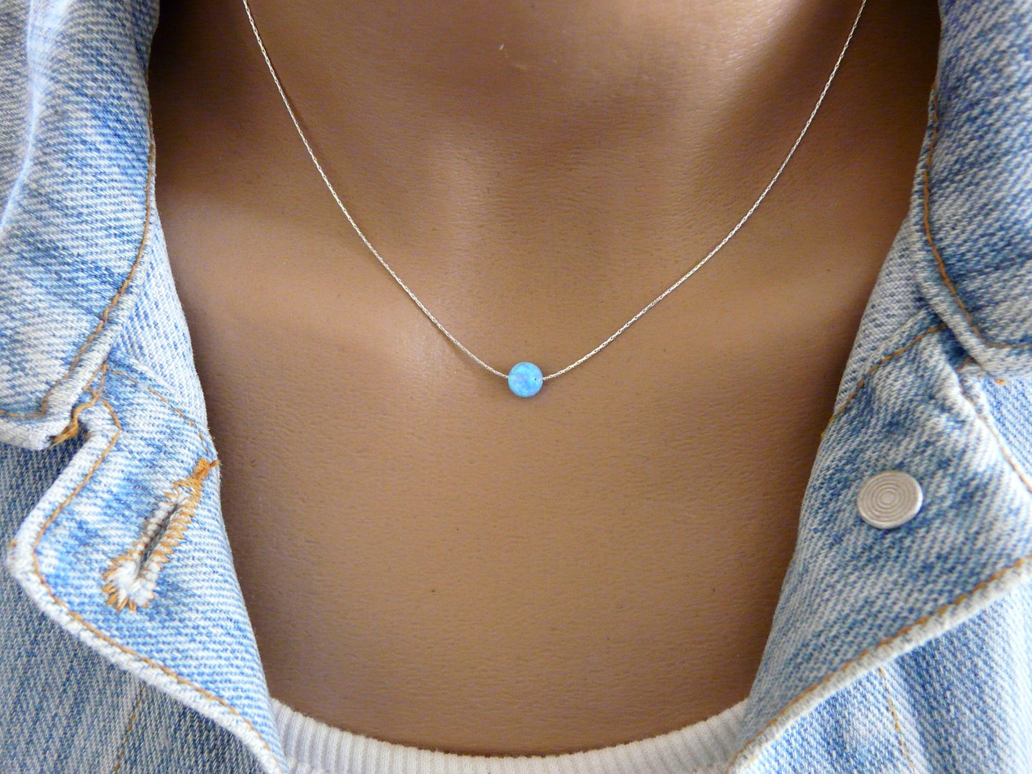 Tiny Opal coin necklace