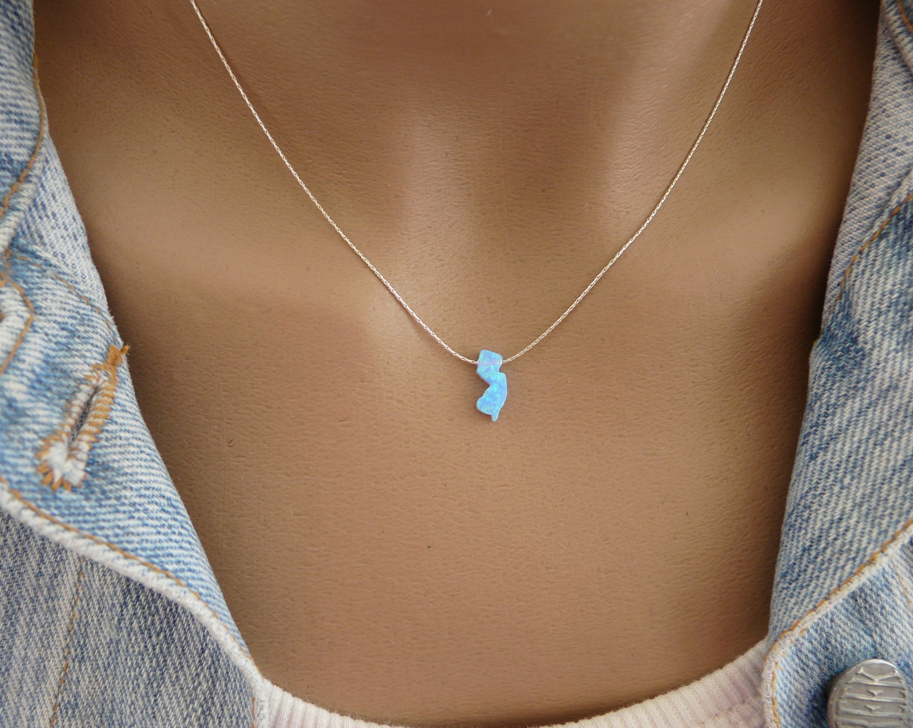 Opal New Jersey Map necklace