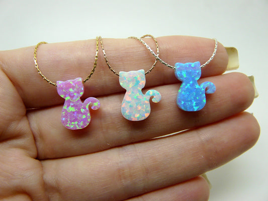 Opal cat necklace