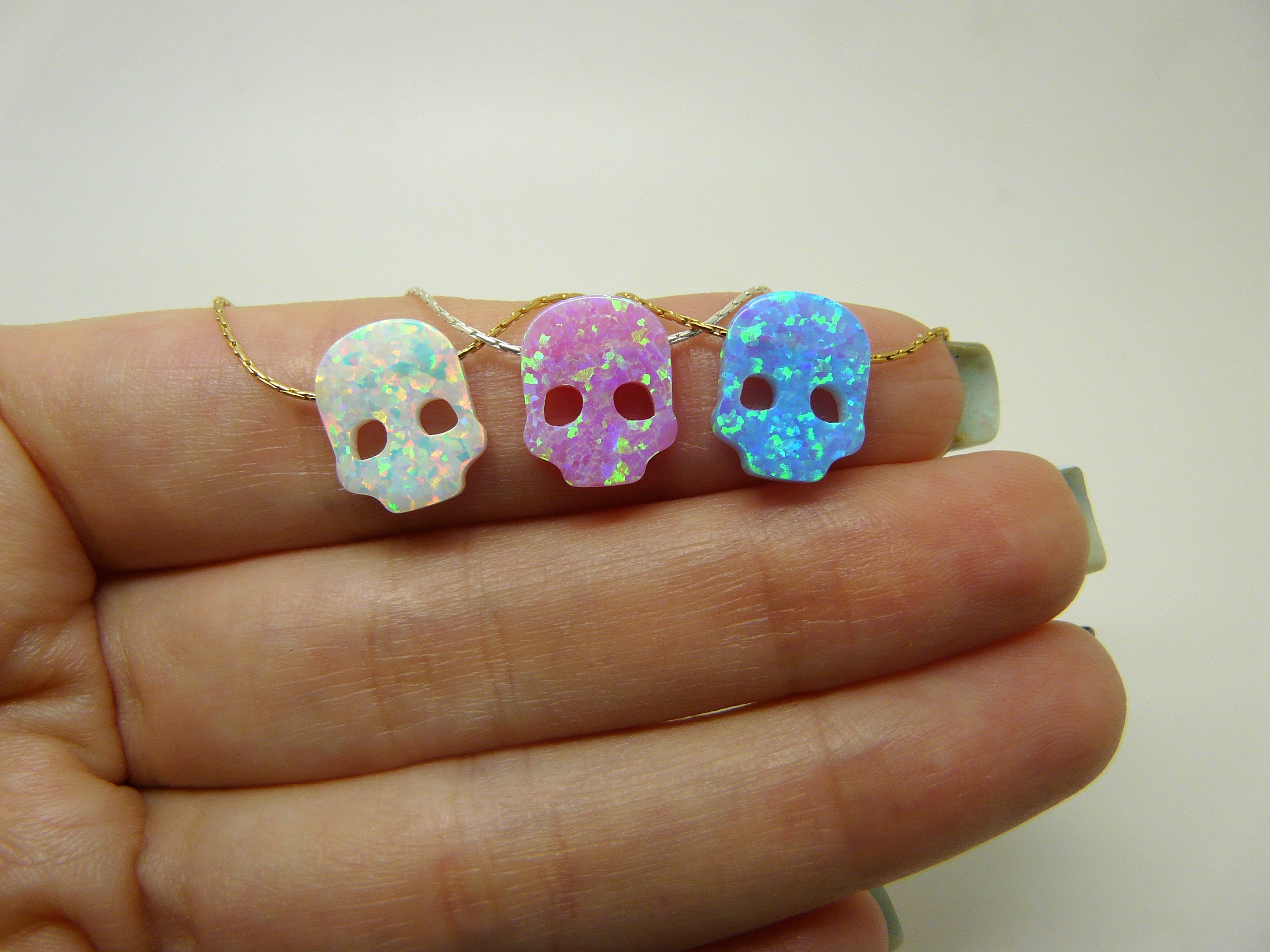 Opal skull necklace