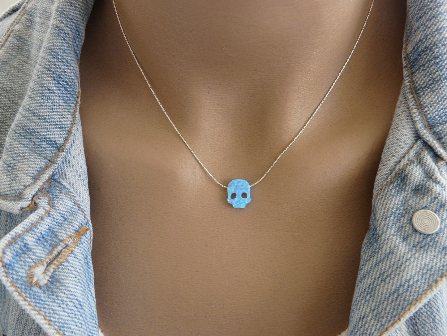 Opal skull necklace