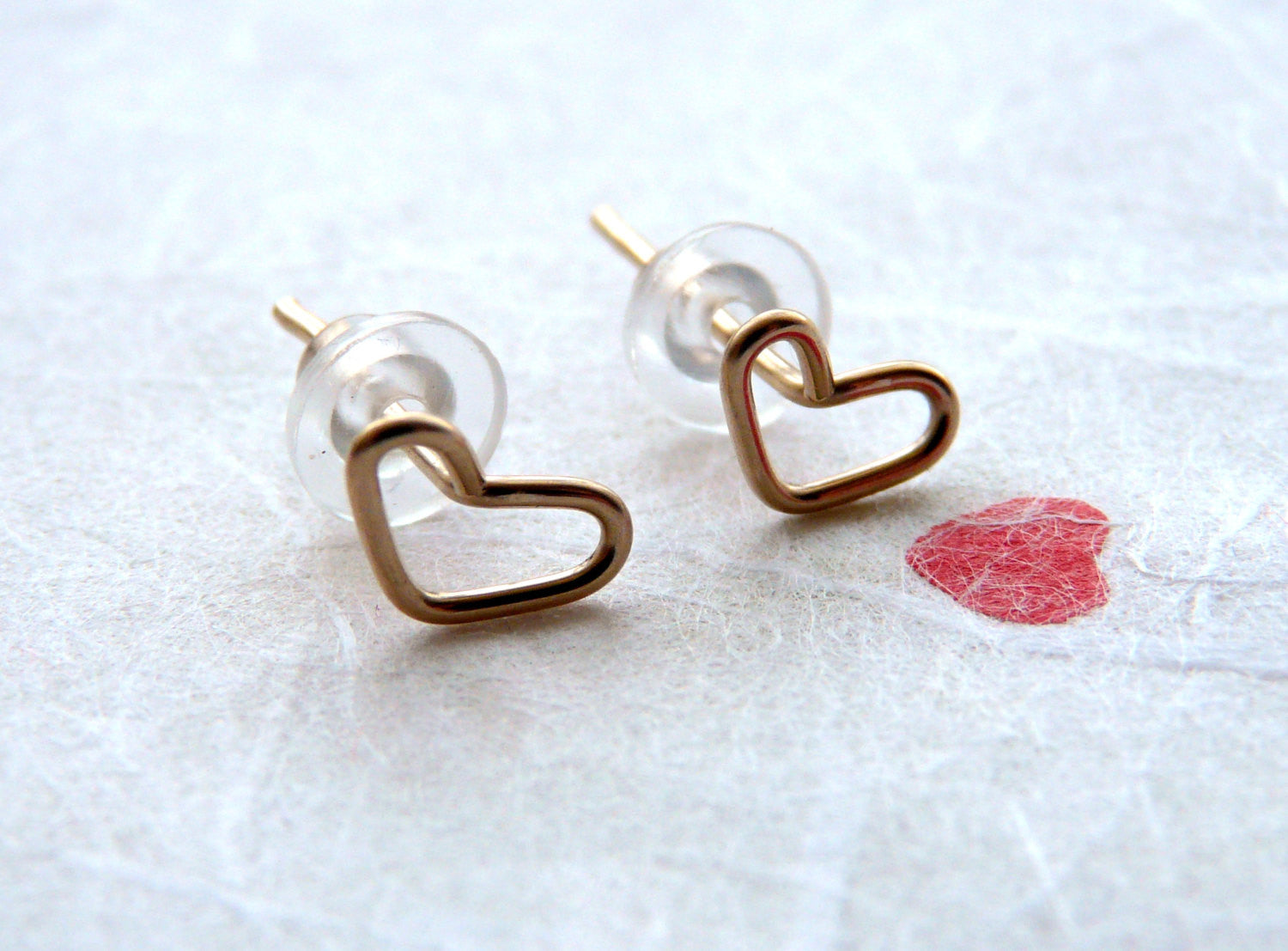 Heart studs Tiny earrings - OpaLandJewelry