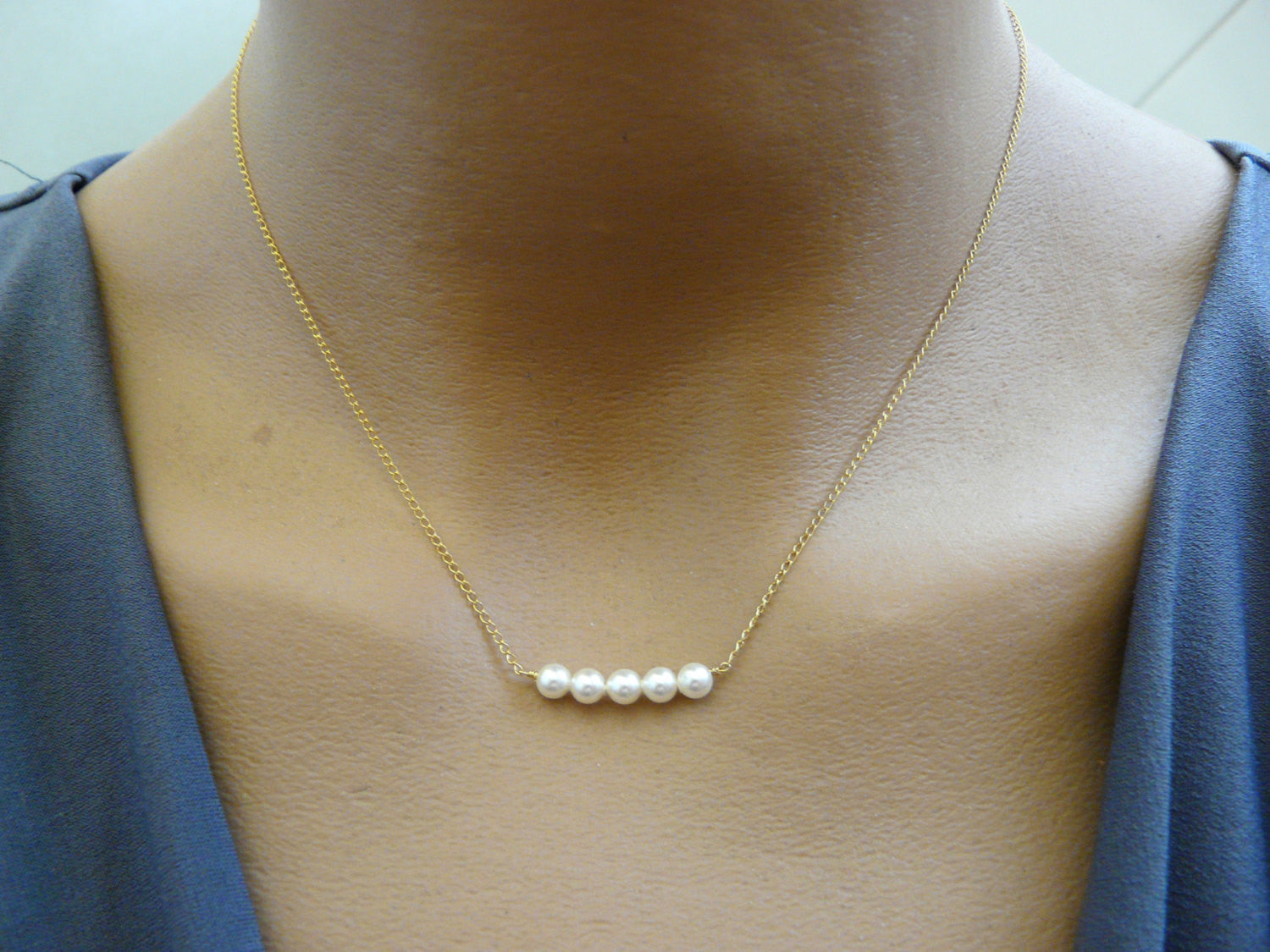 Pearl bar necklace - OpaLandJewelry