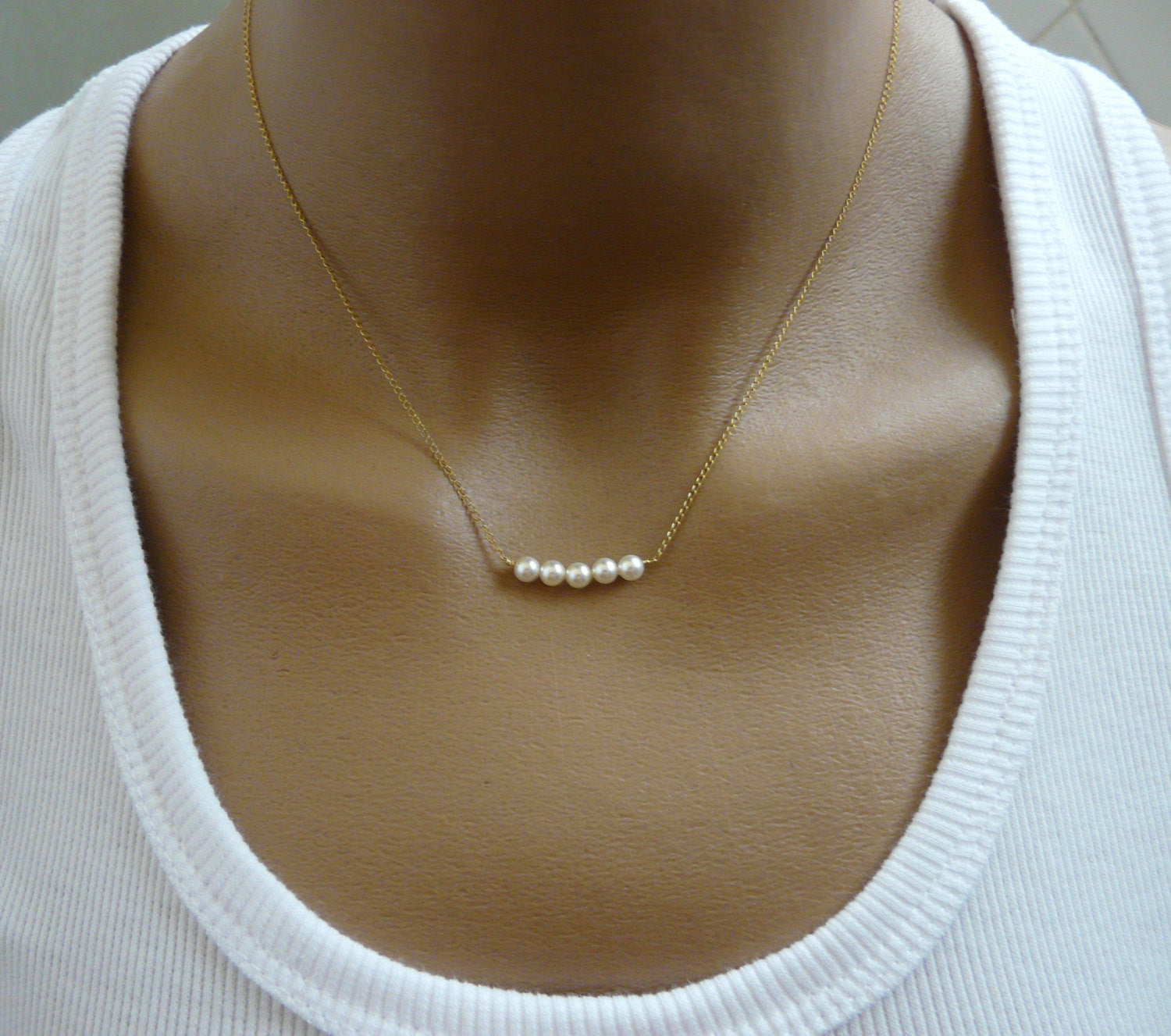 Pearl bar necklace - OpaLandJewelry