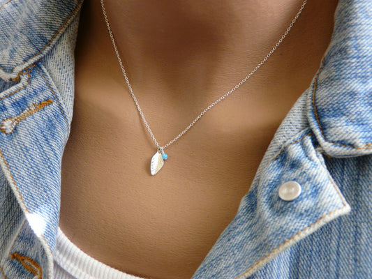 Sterling silver leaf Opal necklace - OpaLandJewelry