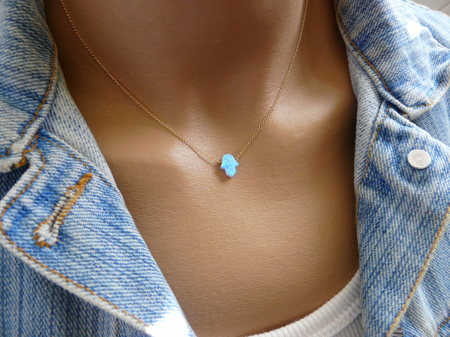 Blue Opal hamsa necklace - OpaLandJewelry