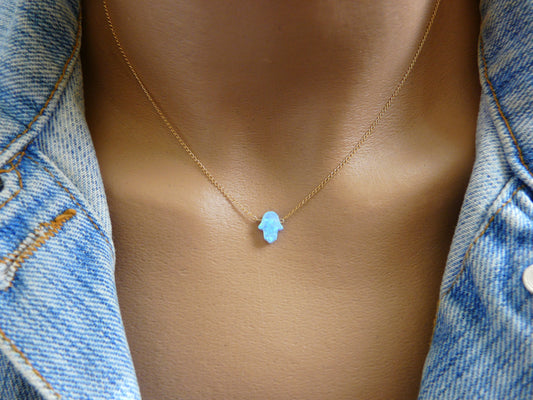 Blue Opal hamsa necklace - OpaLandJewelry