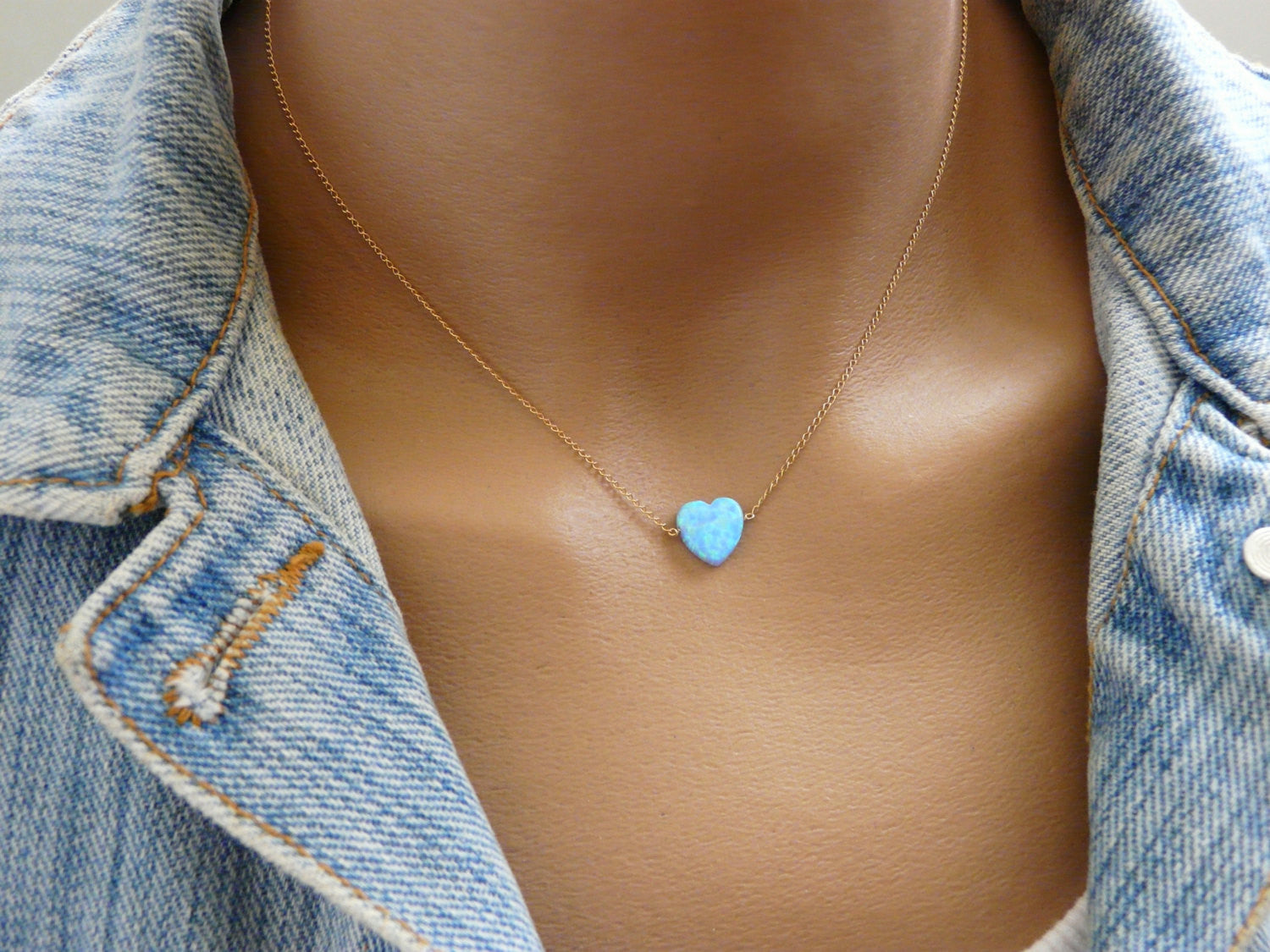 Blue Heart Opal necklace - OpaLandJewelry